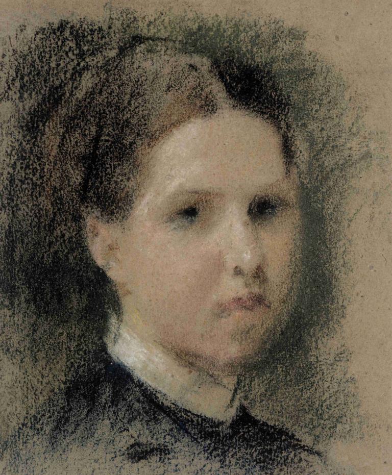 Portrait of Annie Edelfelt,애니 에델펠트의 초상화,Albert Edelfelt,알버트 에델펠트,오일 페인팅,오일 페인팅, 독주, 여자 1명, 초상화, 흑발, 검은 눈