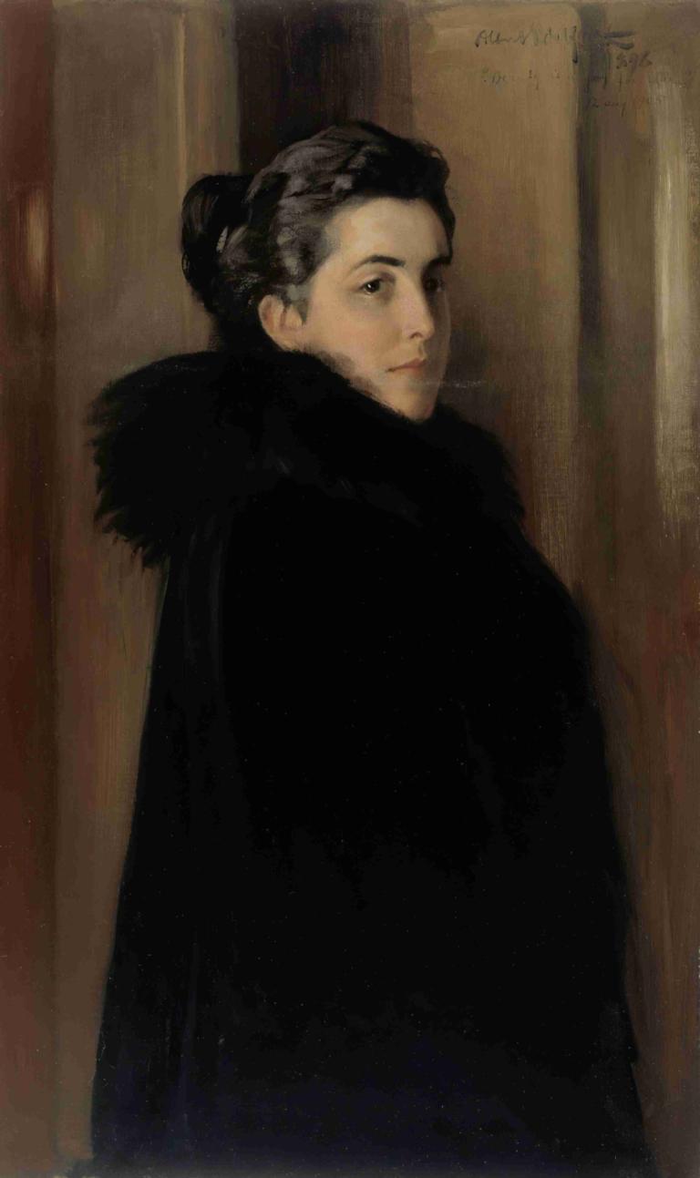 Portrait of the Artist's Wife Ellan Edelfelt,Albert Edelfelt,Oil Painting,Oil Painting, 1girl, solo