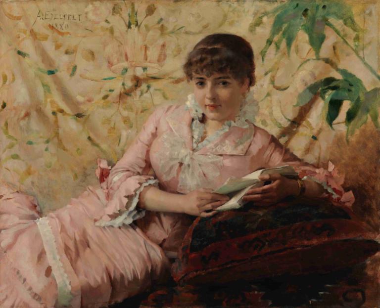 Reading Parisienne,Czytanie Parisienne,Albert Edelfelt,Obraz olejny,Obraz olejny, 1 dziewczyna, solo