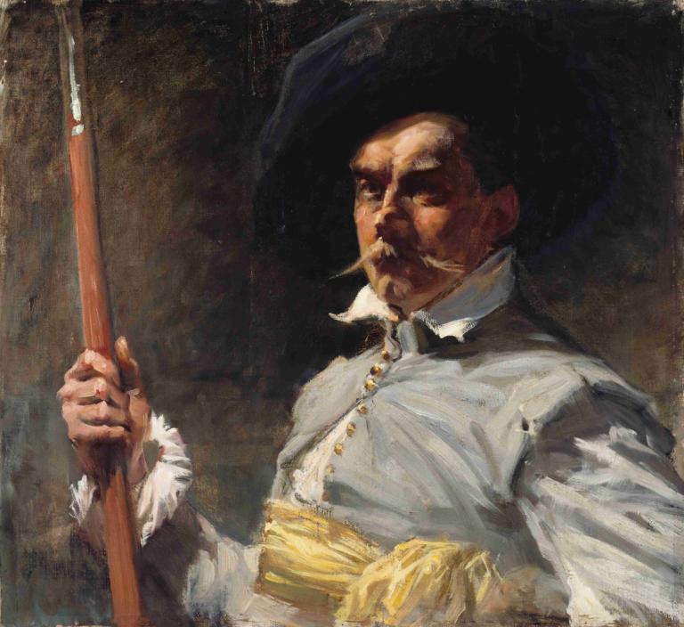 Self-Portrait in 17th Century Costume,17世紀の衣装をまとった自画像,Albert Edelfelt,アルバート・エーデルフェルト,油絵,油絵, ソロ, 男の子1人, 男性の焦点