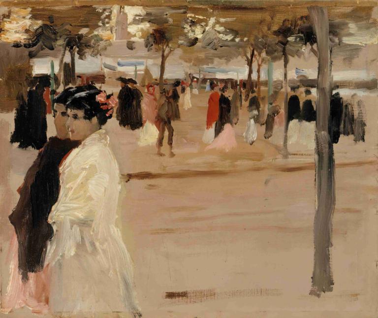 Study for the Shore Road in San Telmo, Seville,Albert Edelfelt,Oil Painting,Oil Painting, 1girl, black hair