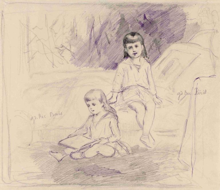 Study, Kirill and Boris Vladimirovich,Studie, Kirill en Boris Vladimirovitsj,Albert Edelfelt,Schetsen