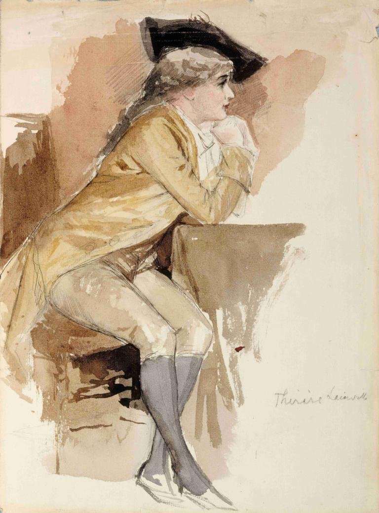 Thérèse Lainville Dressed As In The 18th Century,Albert Edelfelt,Oil Painting,Oil Painting, solo, hat, 1boy