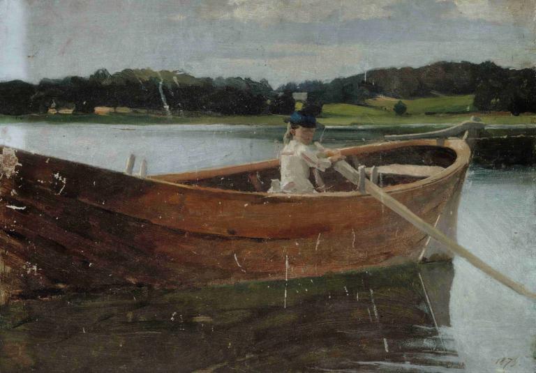 The Artist's Sister Berta In A Rowing Boat, Study,De zus van de kunstenaar, Berta, in een roeiboot, Studie