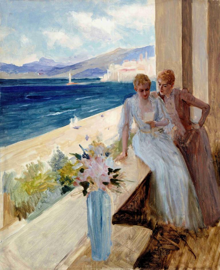 The Artist's Wife And Emilie Von Etter On The Balcony In Cannes