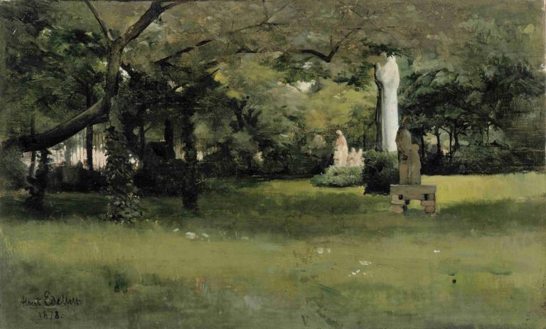 The Cluny Museum Garden in Paris,De tuin van het Cluny Museum in Parijs,Albert Edelfelt,Olieverf,Olieverf