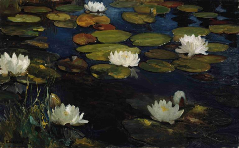 Water Lilies, Study for the Youth and a Mermaid,Albert Edelfelt,Oil Painting,Oil Painting, lily pad