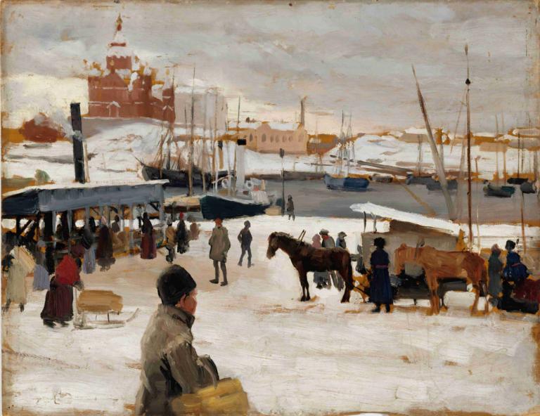 Winter Day in Helsinki Market Square,Albert Edelfelt,Oil Painting,Oil Painting, multiple boys