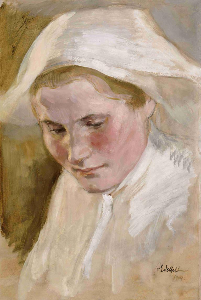 Woman's Head,Albert Edelfelt,Oil Painting,Oil Painting, solo, blonde hair, male focus, 1boy, signature