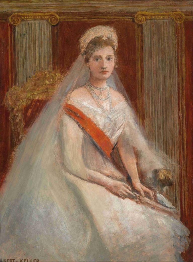 Bildnis Zarin Alexandra Fjordorovna,Albert von Keller,Oil Painting,Oil Painting, 1girl, jewelry, dress, solo