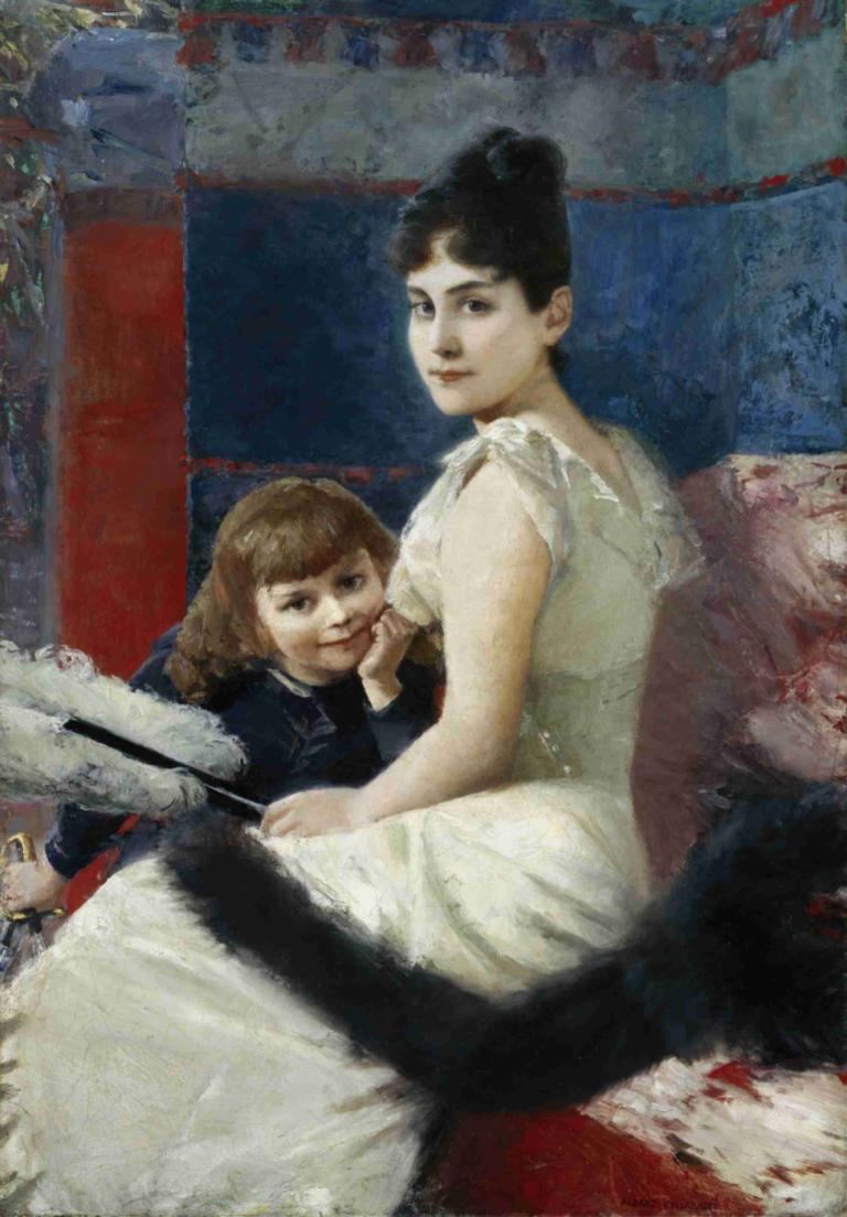 Irene von Keller with son Balthasar,Irene von Keller con su hijo Balthasar,Albert von Keller,Pintura al óleo