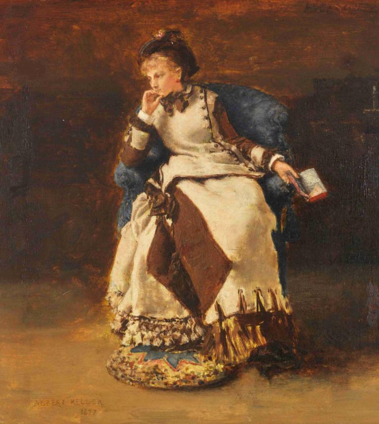 Seated Lady with a Book,Dama sentada con un libro,Albert von Keller,Pintura al óleo,Pintura al óleo, solo