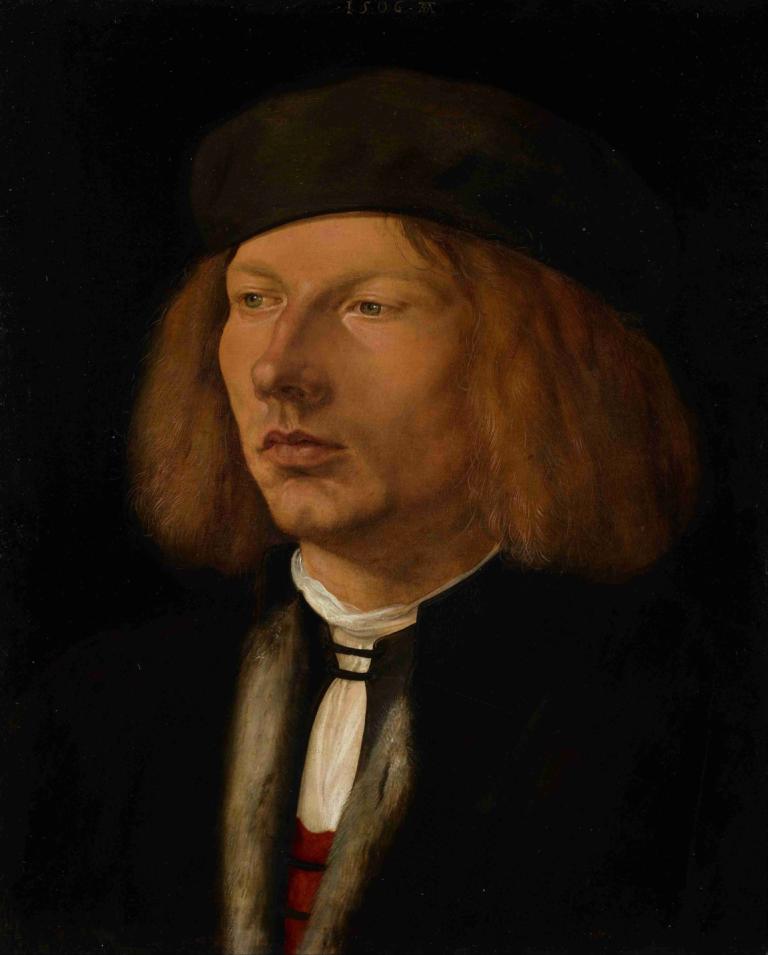 Burkhard Von Speyer,Albrecht Dürer,Oil Painting,Oil Painting, solo, hat, realistic, male focus, 1boy