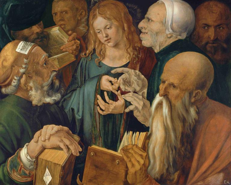 Jesus among the Doctors,의사들 사이의 예수,Albrecht Dürer,알브레히트 뒤러,오일 페인팅,오일 페인팅, 여러 소년, 수염, 오래된, 얼굴 털, 미술 패러디, 노인, 책