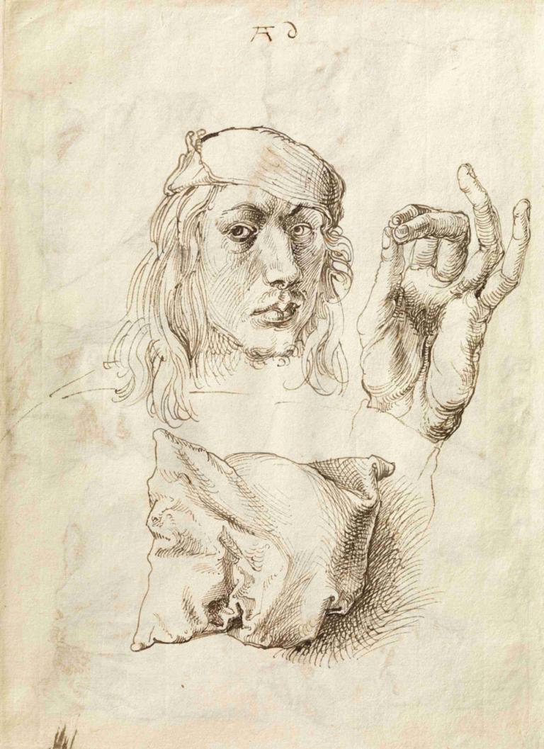 Self-portrait, Study of a Hand and a Pillow,자화상, 손과 베개의 연구,Albrecht Dürer,알브레히트 뒤러,스케치,스케치, 독주, 단색화, 1남