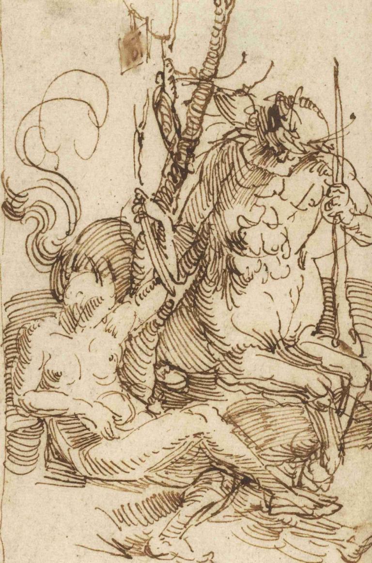 The Centaur Family,Keluarga Centaur,Albrecht Dürer,Sketsa,Sketsa, senjata, satu warna, senjata polearm