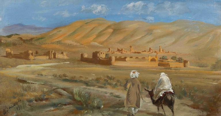 In the desert of Afghanistan,Alexander Evgenievich Yakovlev,Oil Painting,Oil Painting, outdoors, sky, scenery