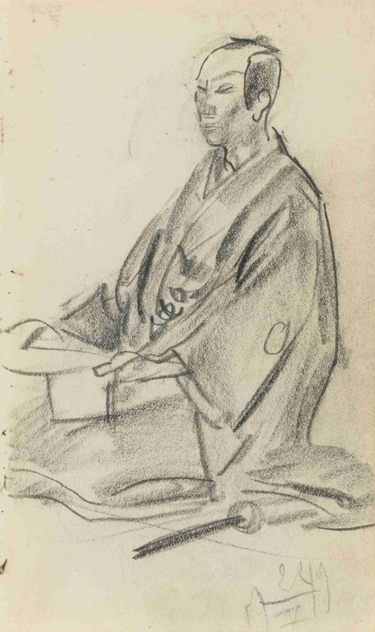 Japanese Figure,Alexander Evgenievich Yakovlev,Sketch,Sketch, 1boy, male focus, solo, japanese clothes