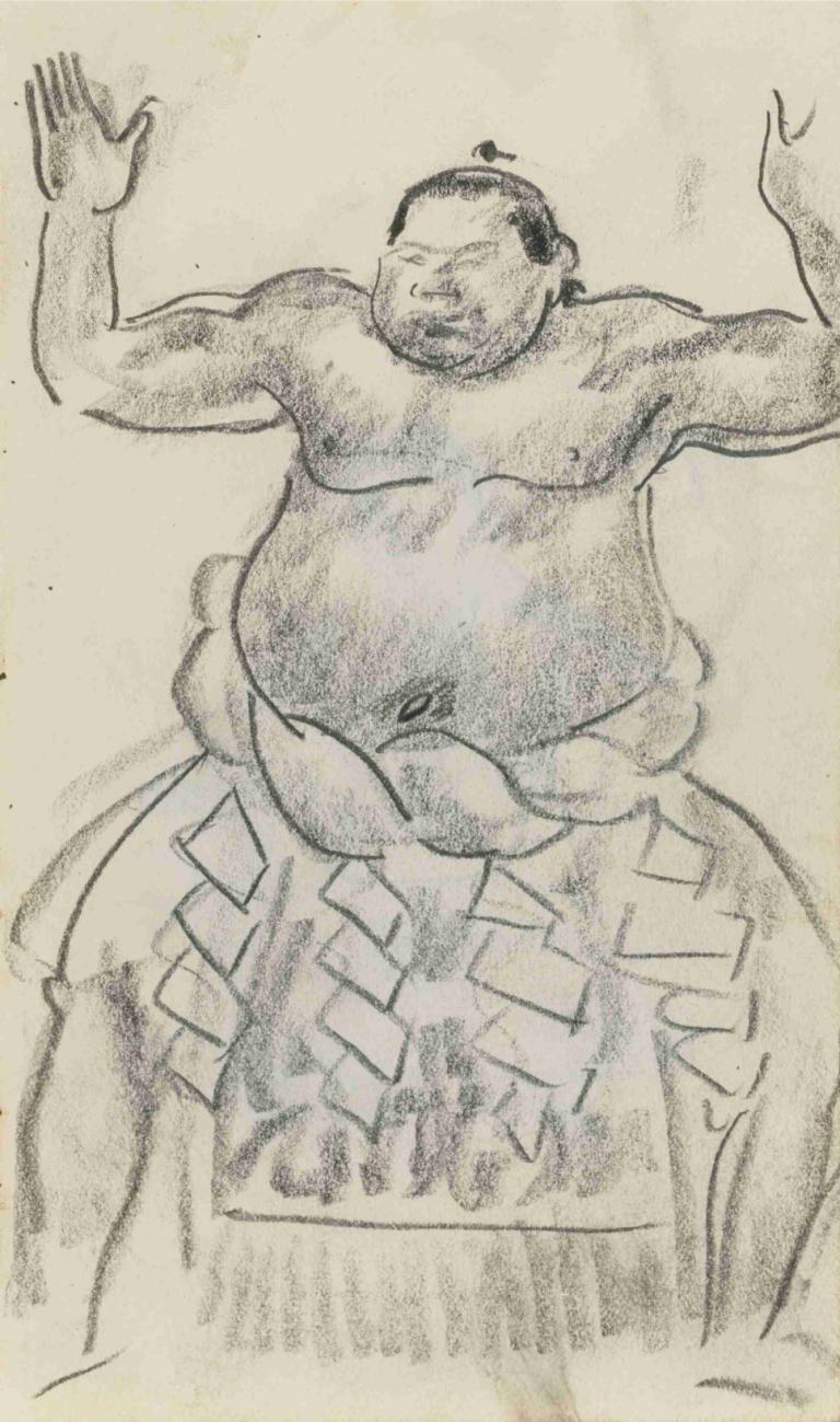 Japanese Figure,Alexander Evgenievich Yakovlev,Sketch,Sketch, fat, solo, 1boy, male focus, sketch, monochrome