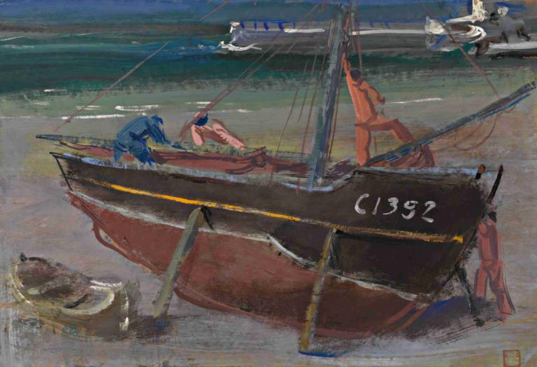 Moored Boat,停泊的船只,Alexander Evgenievich Yakovlev,亚历山大-叶甫盖尼耶维奇-雅科夫列夫,油画,油画, 船只, 船, 户外, 实际的, 多个男孩, 海洋, 传统媒体, 水