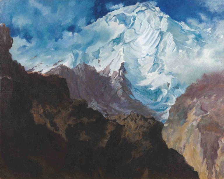 Mount Rakaposhi,拉卡波希山,Alexander Evgenievich Yakovlev,亚历山大-叶甫盖尼耶维奇-雅科夫列夫,油画,油画, 风景, 户外, 天空, 山, 云, 传统媒体, 绘画（中）