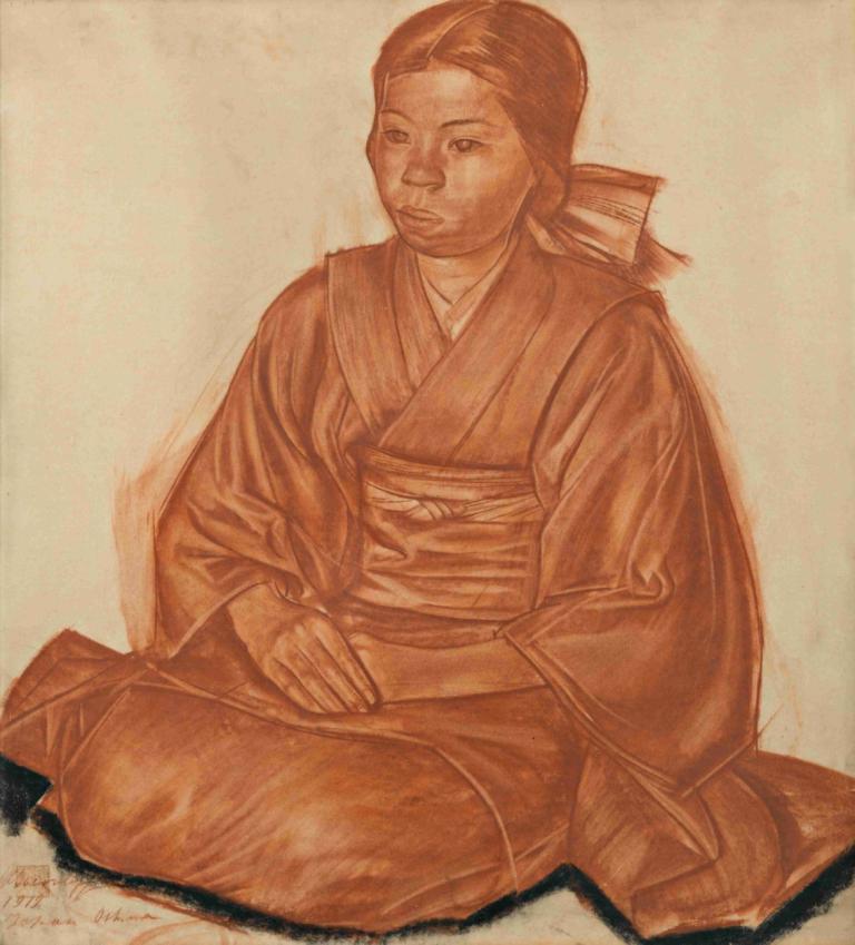 Portrait of A Japanese Girl,Potret Seorang Gadis Jepang,Alexander Evgenievich Yakovlev,Sketsa Warna