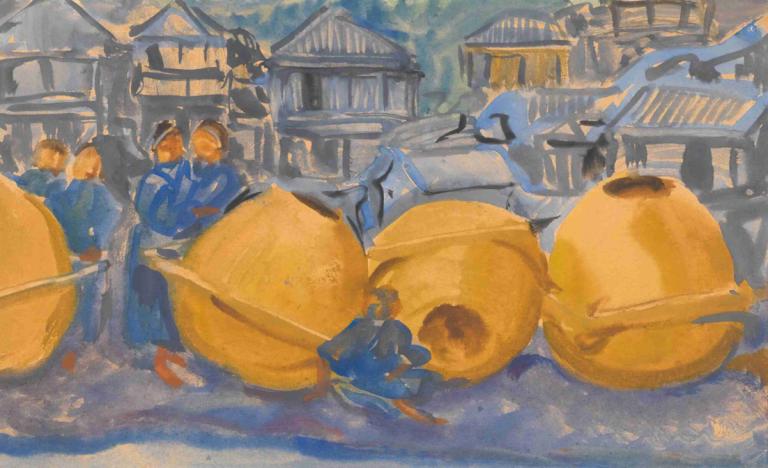 Rice Pots,饭锅,Alexander Evgenievich Yakovlev,亚历山大-叶甫盖尼耶维奇-雅科夫列夫,油画,油画, 户外, 传统媒体, 绘画（中）, 多个男孩, 其他多个