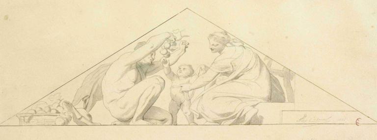 Décor de fronton,Alexandre Cabanel,Sketch,Sketch, multiple boys, traditional media, 2boys, monochrome, baby