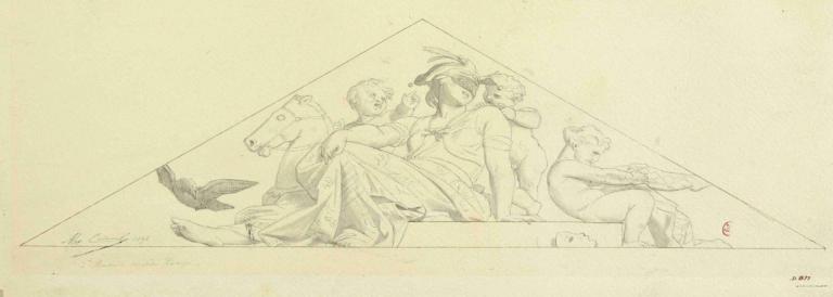 Décor de fronton,Alexandre Cabanel,Sketch,Sketch, dog, traditional media, multiple girls, sketch, 1girl