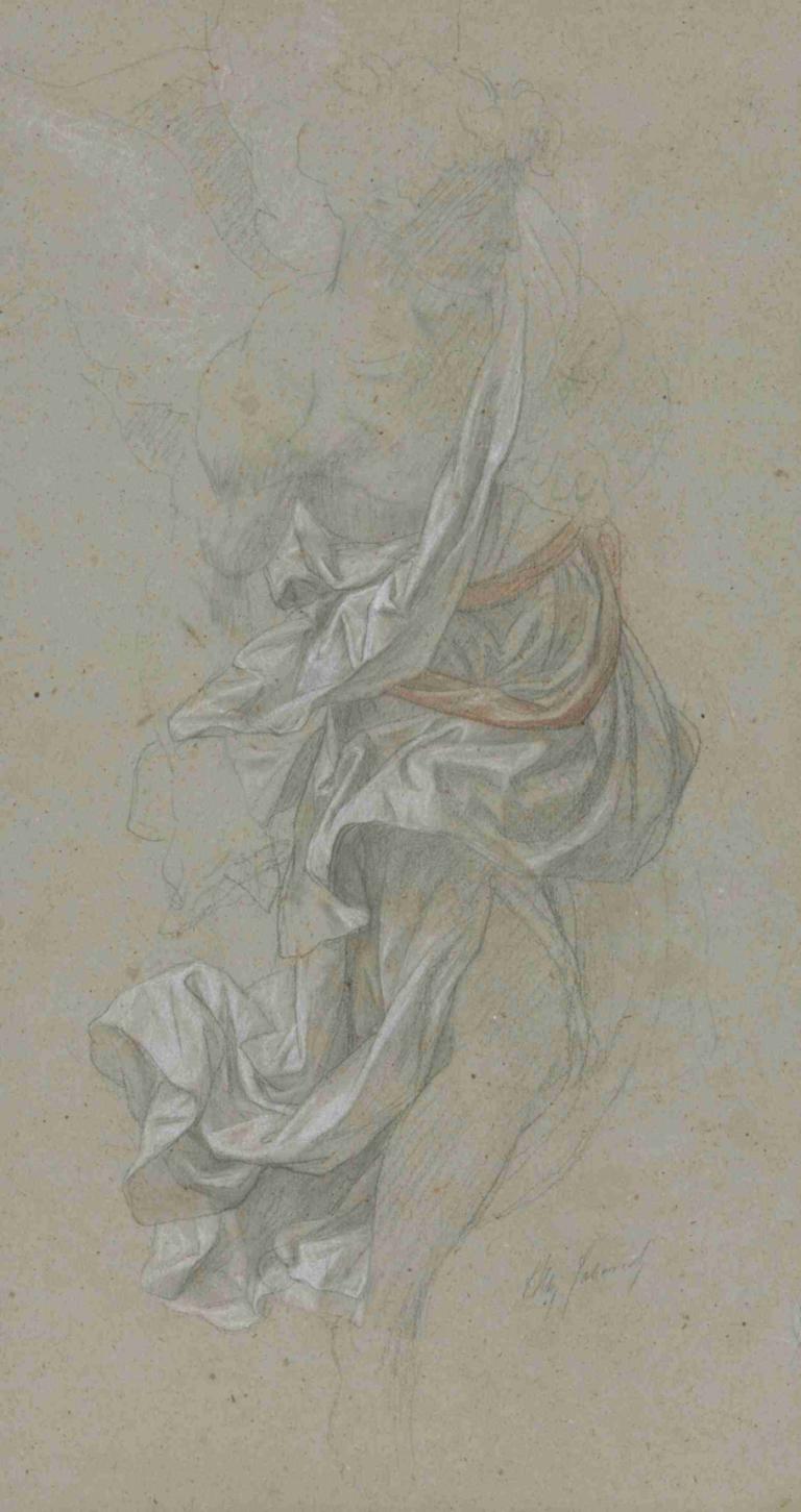 Drapery study for An Angel Attending God the Father, in Le Paradis Perdu,Alexandre Cabanel,Sketch,Sketch