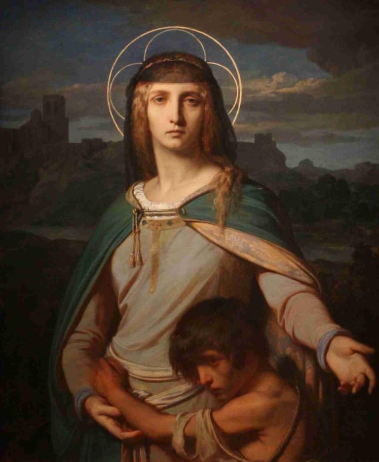 Saint Monica in a Landscape,风景中的圣莫妮卡,Alexandre Cabanel,亚历山大-卡瓦内尔,油画,油画, 美术模仿, 光环, 长发, 岬, 戏仿, 棕色的头发, 假传统媒体