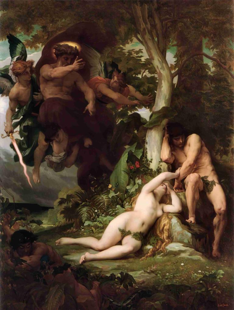 The Expulsion Of Adam And Eve From The Garden Of Paradise,亚当和夏娃被逐出乐园,Alexandre Cabanel,亚历山大-卡瓦内尔,油画,油画, 美术模仿