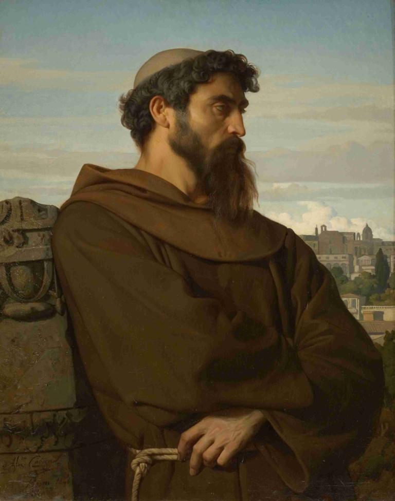 Un penseur, jeune moine romain,一位思想家，一位年轻的罗马修道士,Alexandre Cabanel,亚历山大-卡瓦内尔,油画,油画, 1男孩, 男性焦点, 胡子, 独奏, 胡须, 户外