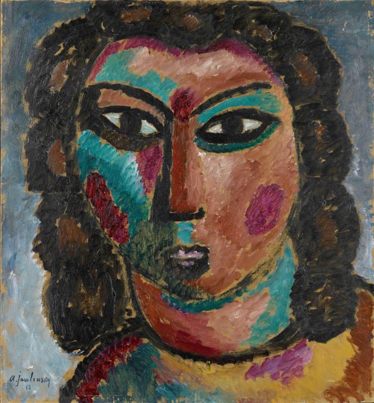 Brown Curls,Alexej von Jawlensky,Oil Painting,Oil Painting, solo, traditional media, facepaint, portrait