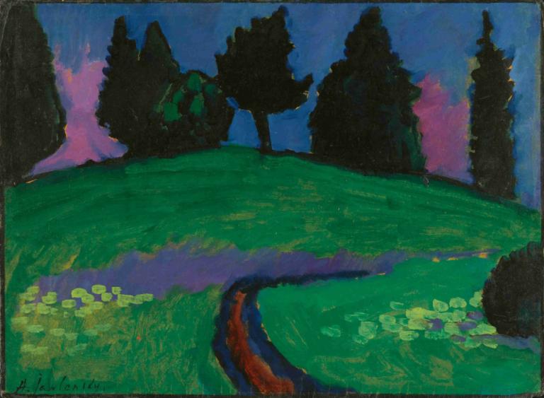 Dunkle Bäume über Grünem Hang (Dark Trees Over Green Slope),Alexej von Jawlensky,Oil Painting,Oil Painting