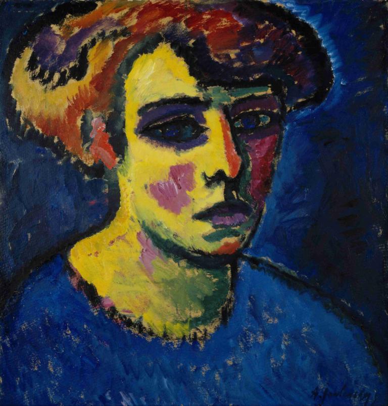 Frauenkopf,Kvinnans huvud,Alexej von Jawlensky,Oljemålning,Oljemålning, solo, blåa ögon, 1 tjej