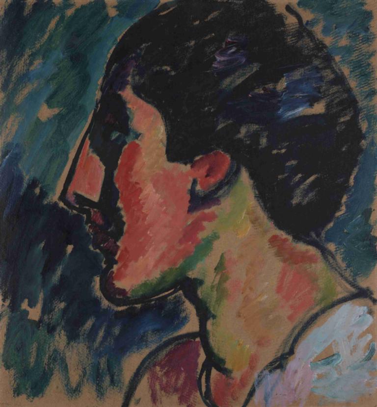 Head,Huvud,Alexej von Jawlensky,Oljemålning,Oljemålning, solo, svart hår, traditionella medier, profil