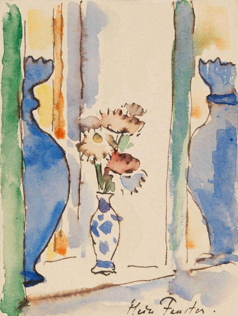 Mein Fenster,Alexej von Jawlensky,Watercolor,Watercolor, traditional media, flower, no humans, signature