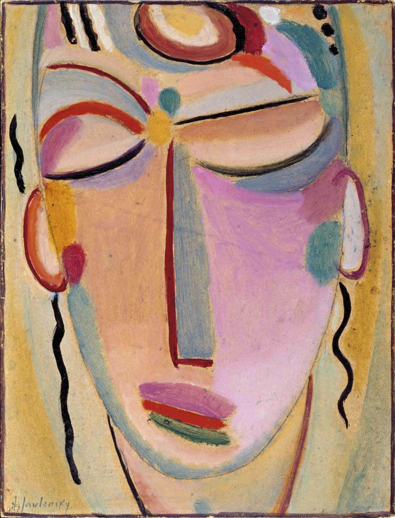 Mystical head, Meditation,Alexej von Jawlensky,Oil Painting,Oil Painting, solo, blonde hair, trembling