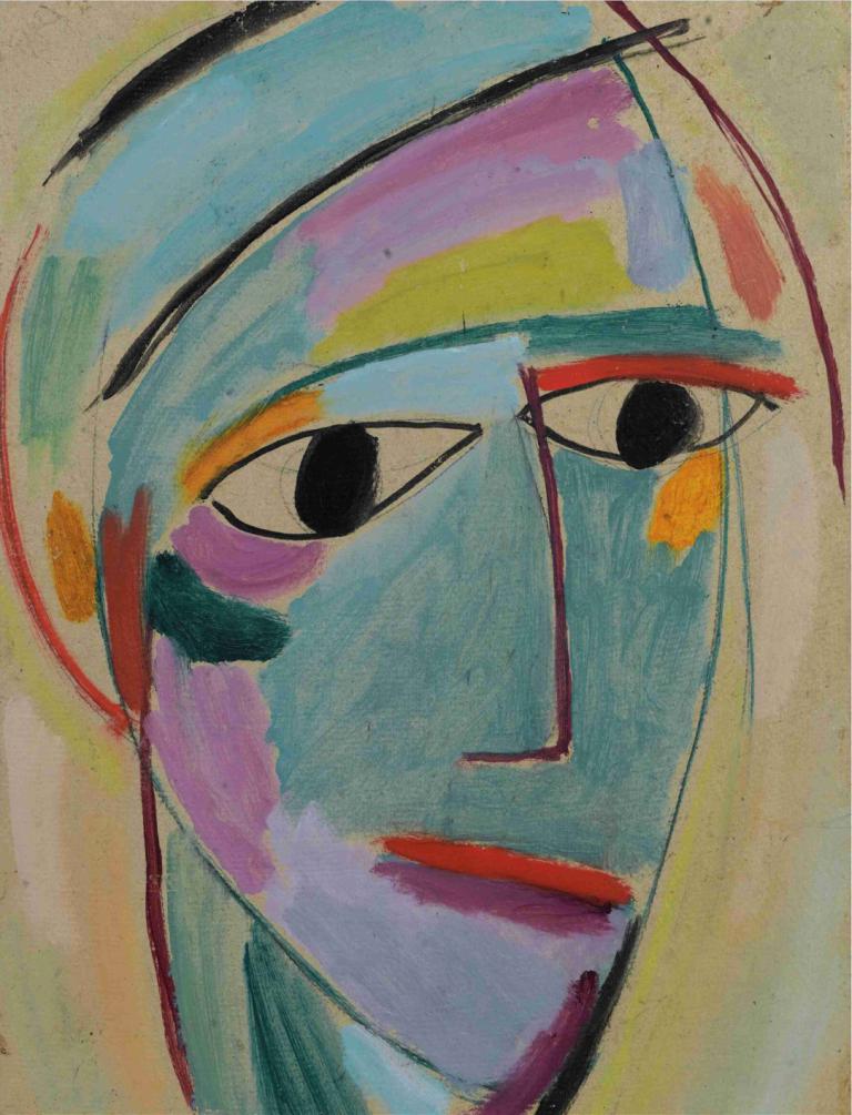 Mystical head, Three-quarter profile,Alexej von Jawlensky,Oil Painting,Oil Painting, solo, traditional media