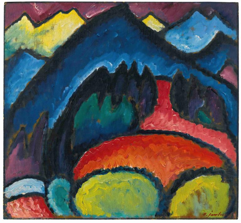 Oberstdorf (Mountains),Alexej von Jawlensky,Oil Painting,Oil Painting, pokemon (creature), no humans, solo