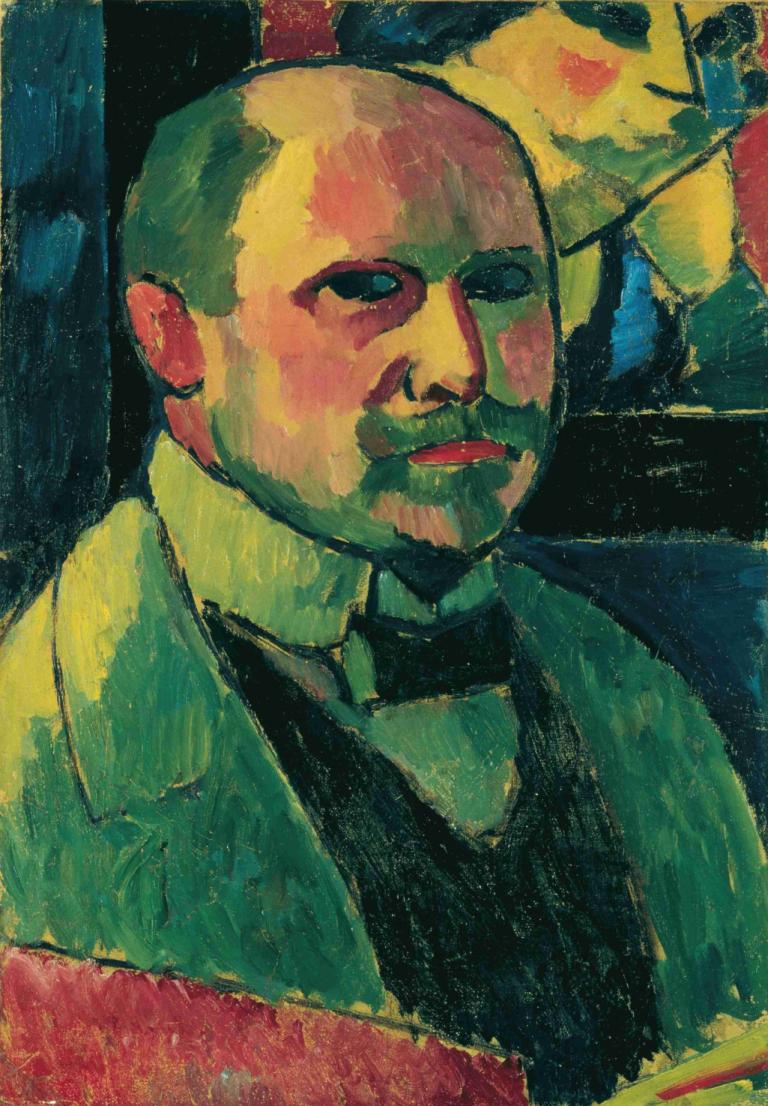 Selbstbildnis,Alexej von Jawlensky,Ölgemälde,Ölgemälde, kahl, männlicher Fokus, 1Junge, Krawatte