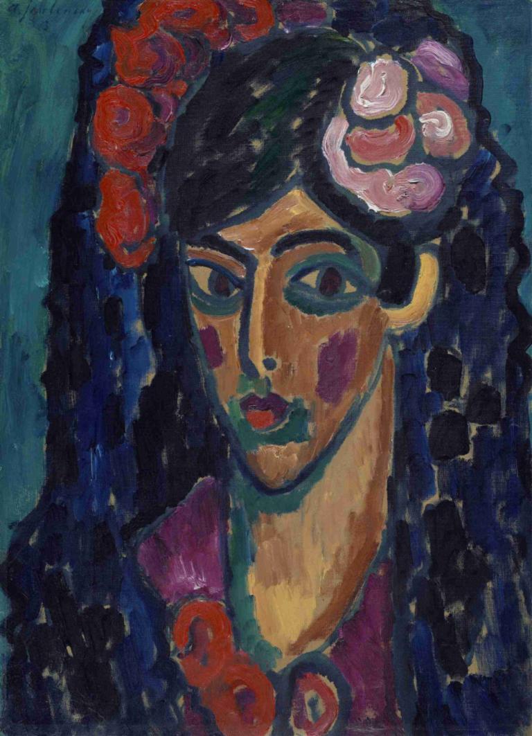 Spaniard,Spanisch,Alexej von Jawlensky,Ölgemälde,Ölgemälde, Solo, schwarzes Haar, Gesichtsbemalung