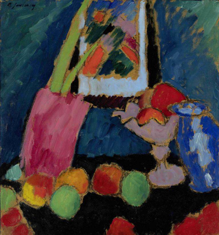 Still Life with a Purple Bowl,Alexej von Jawlensky,Oil Painting,Oil Painting, no humans, pokemon (creature)