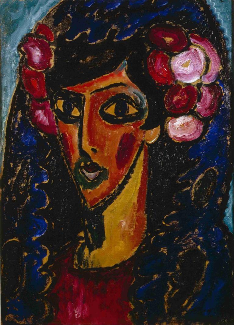 The Blue Mantilla,De blauwe mantilla,Alexej von Jawlensky,Olieverf,Olieverf, solo, 1meisje