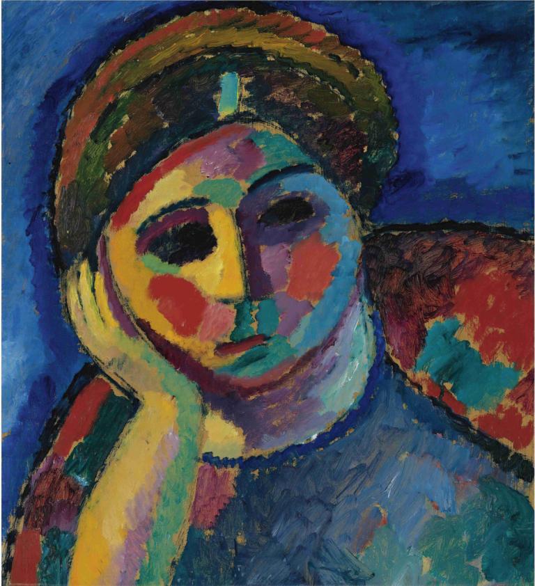 The Thinking Woman,De denkende vrouw,Alexej von Jawlensky,Olieverf,Olieverf, solo, geen mensen, zwarte ogen