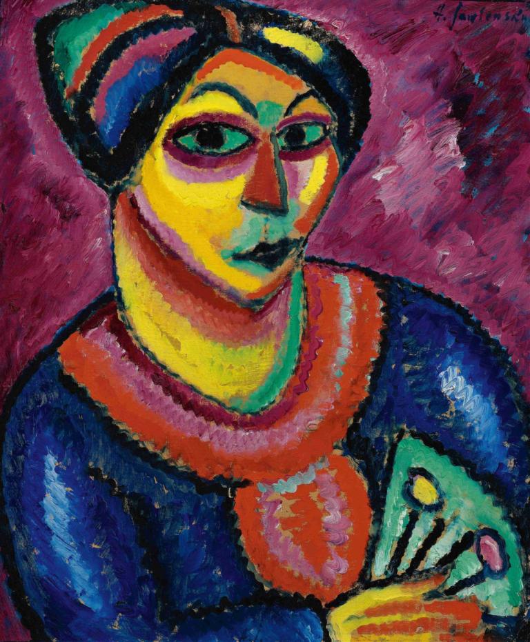 Woman With A Green Fan,Kvinna med grön solfjäder,Alexej von Jawlensky,Oljemålning,Oljemålning, solo