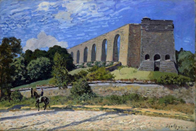 Aqueduct at Marly,Alfred Sisley,Oil Painting,Oil Painting, outdoors, no humans, scenery, sky, tree, day