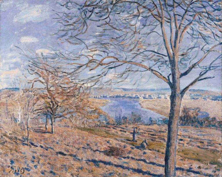 Banks of the Loing, Autumn Effect,Alfred Sisley,Oil Painting,Oil Painting, tree, scenery, no humans, outdoors