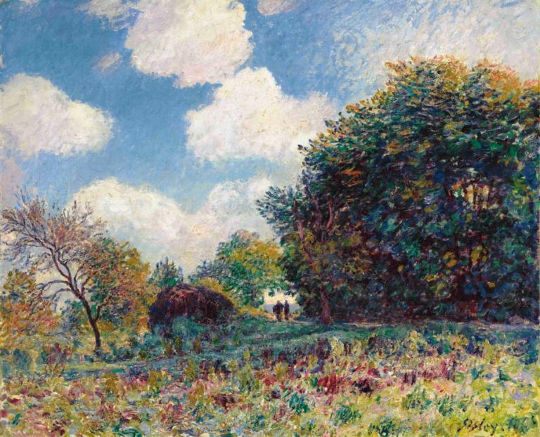 Chemin À L'entrée D'un Bois,Alfred Sisley,Oil Painting,Oil Painting, tree, outdoors, sky, cloud, scenery, day